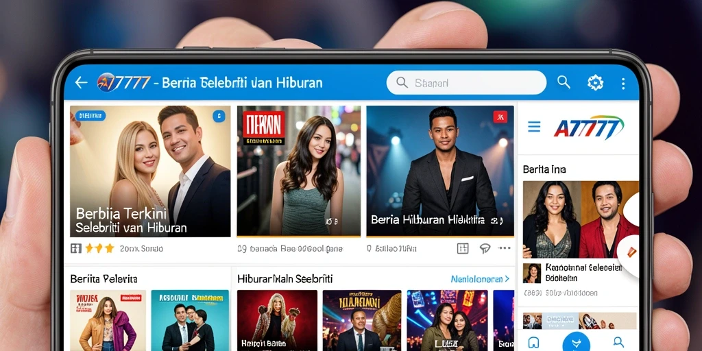 Antarmuka A7777 menampilkan berita selebriti dengan jelas dan menarik.