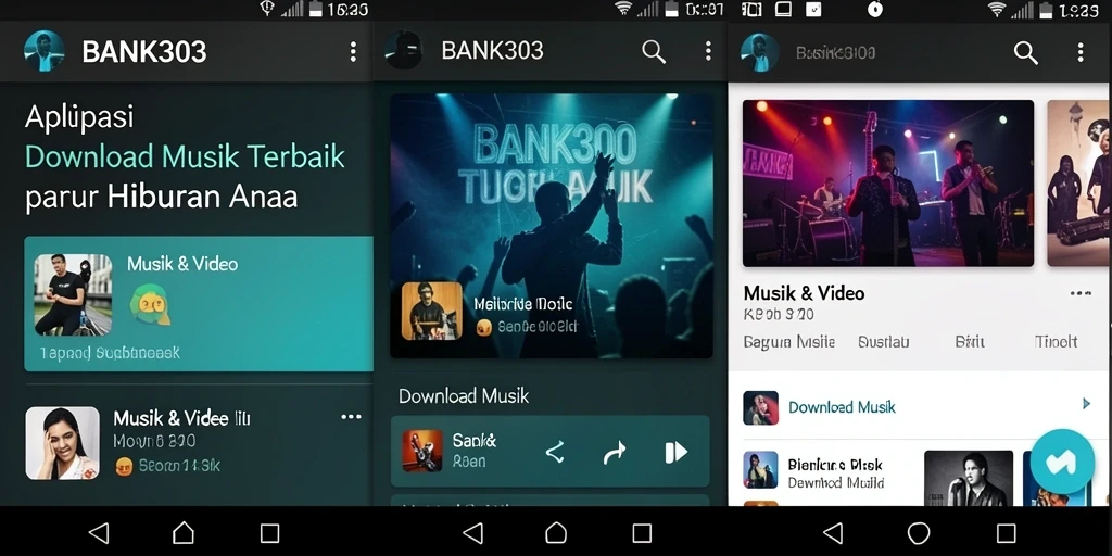 Tampilan antarmuka aplikasi BANK303 untuk download musik.