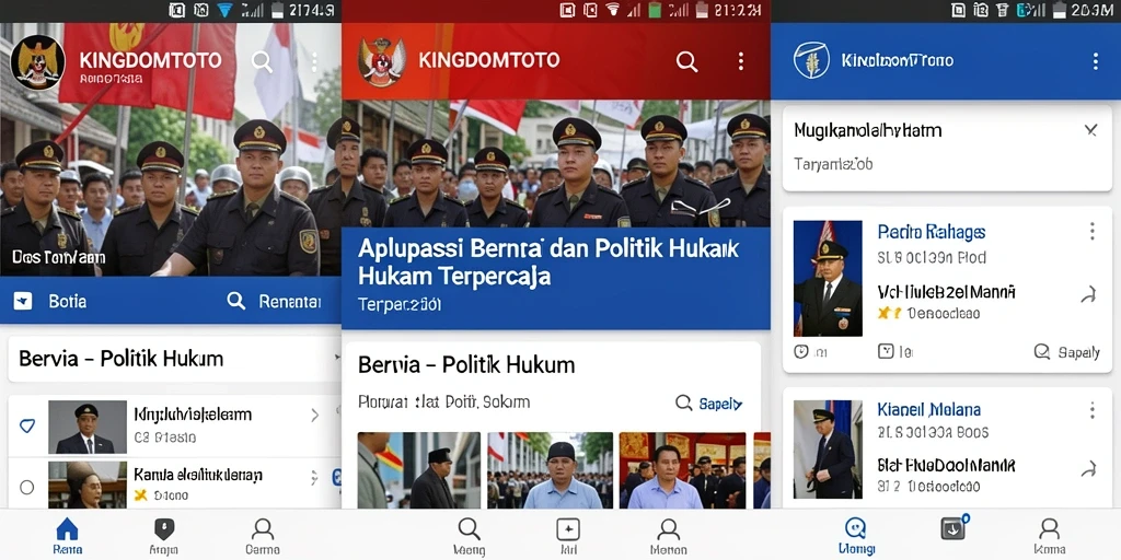 Antarmuka aplikasi KINGDOMTOTO yang menampilkan berita politik dan hukum.